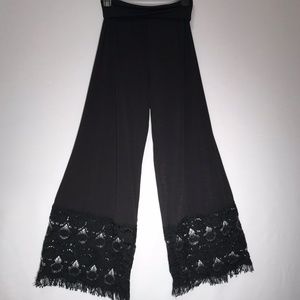 Black Lace-Trimmed Palazzo Pants